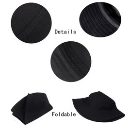 N-KONGJIAN Cotton Bucket Hat, Outdoor Getaway Cap for Summer Beach Vacation, Quick Drying Sun Hat for Men Women, UV Protection Sport Cap (Black)