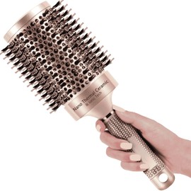 JIUANODD Large Round Brush for Blow Out, 2.7 Inch Gold Barrel, Nano Thermal Ceramic & Ionic Tech Hair Brush with Boar Bristles, Professional Roller Brush for Blow Drying, Styling, Volume and Shine