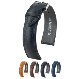 Hirsch Camelgrain Calf Watch Strap - Black Band/Silver Buckle - XL - 18mm / 16mm - Shiny Silver Buckle - Leather Band