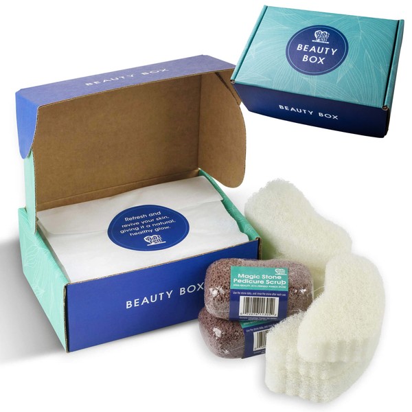HartFelt Pedicure Exfoliation Beauty Box with 6 Exfoliating Foot Scrubber Bath Sponges & 2 Magic Pumice Stone for Feet Callus Remover | Gentle Sponge Pad & Foot Scrubbing Stone for Deep Cleansing