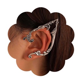 Yheakne Gothic Elf Cuff Earrings Silver Elven Wrap Cuff Earrings Vintage Fairy Cartilage Ear Clip Earrings Elven Ear Wrap Earrings Jewelry for Women and Girls(Left)