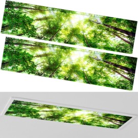 Wowangce 2 Pcs Fluorescent Light Covers 1 x 4 ft Magnetic Light Covers for Ceiling Lights with 8 Magnets Overhead Light Filters for Classroom Home Office Hospitals Drop Lamp Decor (Forest)