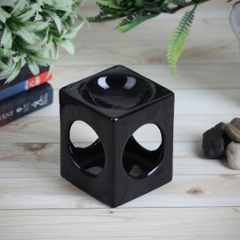 WHOLELIFEOBJECTS Ceramic Tealight Candle Holder Oil Burner, Essential Oil or Wax Melts Burner, Aromatherapy Aroma Oil Diffuser Furnace Home Decoration Romantic Black
