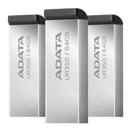 PSA COMPUTO Y PAPELERIA Kit de 3 memorias USB 64Gb Adata UR350 Metálica 3.2 (KIT3UR350-64G-RSR/BK) Resistente Al Agua Polvo Y Golpes diseño sin Tapa Viene en un empaque Blister.