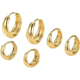 3 Pairs Hoop Earrings for Women, Hoop Earring, Chunky Earrings Set Jewelry for Women (Gold, Pack of One)