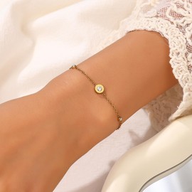 BcePce Stainless Steel Roman Numeral Bracelet, Cubic Zirconia Simulated Diamond Bracelet, Adjustable Minimalist Chain Jewelry Gift for Women