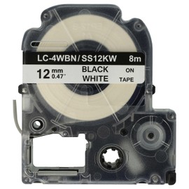 vhbw Cartridges Label Tape Cassette 12 MM for use with: Epson LabelWorks LW - 300, LW - 400–500, LW, LW - 900P as LC - 4WBN, SS12KW.