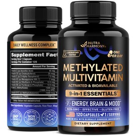 Methylated Multivitamin - B-Complex with Methylfolate & B12 - for Men & Women - 9-in-1 MTHFR Supplement with TMG - for Energy, Brain & Mood - Vegan, Lab Tested - Made in USA - 120 Capsules, One/Day