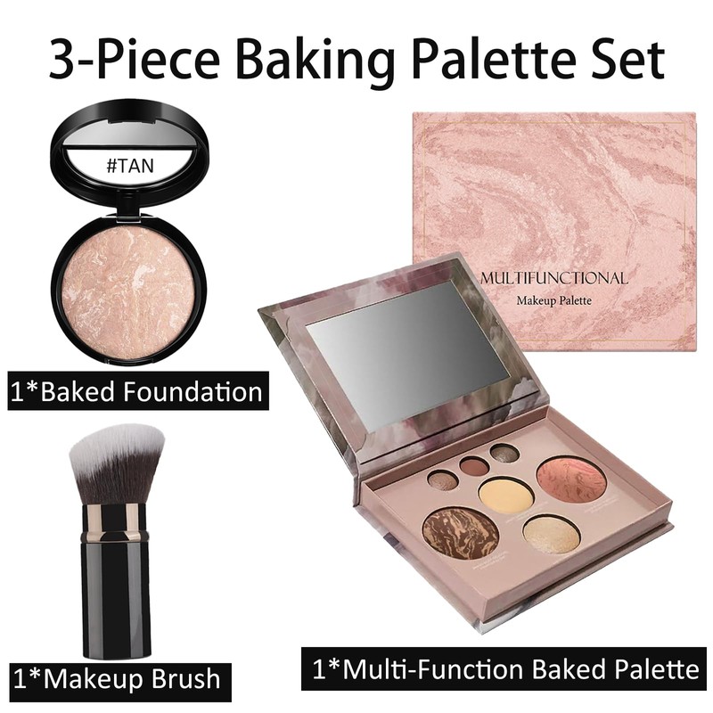 Baked Palette Makeup Set,3Pcs Cosmetic Make Up Starter Kit, Includes