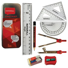 B2SGeo Maths Geometry Set, Compass Divider Ruler Protractor Set Squares Pencil Sharpener Eraser, School Exam Instrument Set, iZOFAX Black Ball Pen