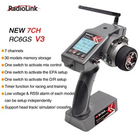 DTXMX RC Radio Transmitter, Radiolink RC6GS V3 7 Channels Controller and R7FG Gyro Receiver, 2.4Ghz Voltage Telemetry & Long Range Control 30 Models Storage for RC Car, Boat, Tanks, Crawler, Buggy