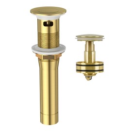 CREA Gold Bathroom Sink Drain Stopper,Pop Up Sink Drain Stopper Bathroom Sink with Overflow,Vessel Sink Drain Plug with Anti-Clogging Strainer Pop Up Drain Stopper Kit All Metal Stailess Steel