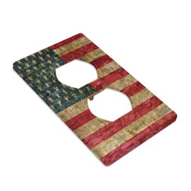 Moslion USA Flag Outlet Covers American Flag Stars Lines Red Blue Stripes Retro 1-Gang Wall Plate Duplex Standard Receptacle Plug Cover Bedroom Bathroom