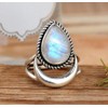 Awmnjtmgpw 925 Sterling Silver Rainbow Moonstone moon women's Retro ring