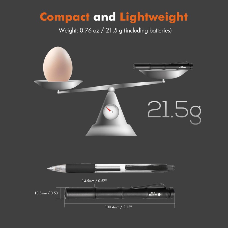 Brinyte PL01 165 Lumen Pen Light Flashlight Dual Mode High