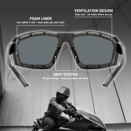 EYEGLAD REV Z87+ Powersports Motorcycle Riding Goggles High Impact HD High Contrast UV400 Phantom Grey Sports Wrap Sunglasses Safety Glasses for Men & Women