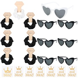 LACGO 21 Stück Brille Team Braut Haargummi, Brautjungfern Geschenkset 7Satin Scrunchies Haargummis+7Sonnenbrille+Braut Team Braut Tattoos für Hochzeit Brautdusche Junggesellinnenabschied-Schwarz