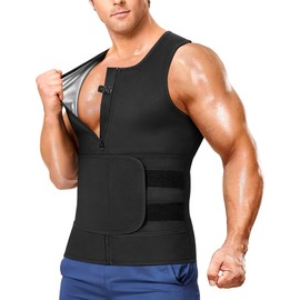 Junlan Sauna Suit for Men 2 in 1 Waist Trainer Sauna Shirt for Men Sweat Band for Stomach(Silver,4X-Large)