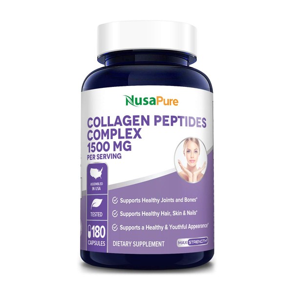 NusaPure Collagen Peptides Complex 1500mg 180caps (Non-GMO & Gluten-Free)