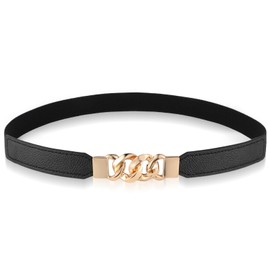 Amaxiu Women Elastic Skinny Belt, Stretchy Thin Belt Invisible Stretch Belts with Gold Buckle Ladies Waist Belt Dress Belt(Black)