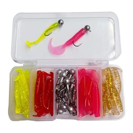 FOLANDO 60pcs Fishing Soft Lures kit, Fishing Weights Jig Heads Hooks Fishing Lures Fishing Baits Plastic Baits Kit for Fishing Trout Redfish Saltwater/Freshwater 5cm