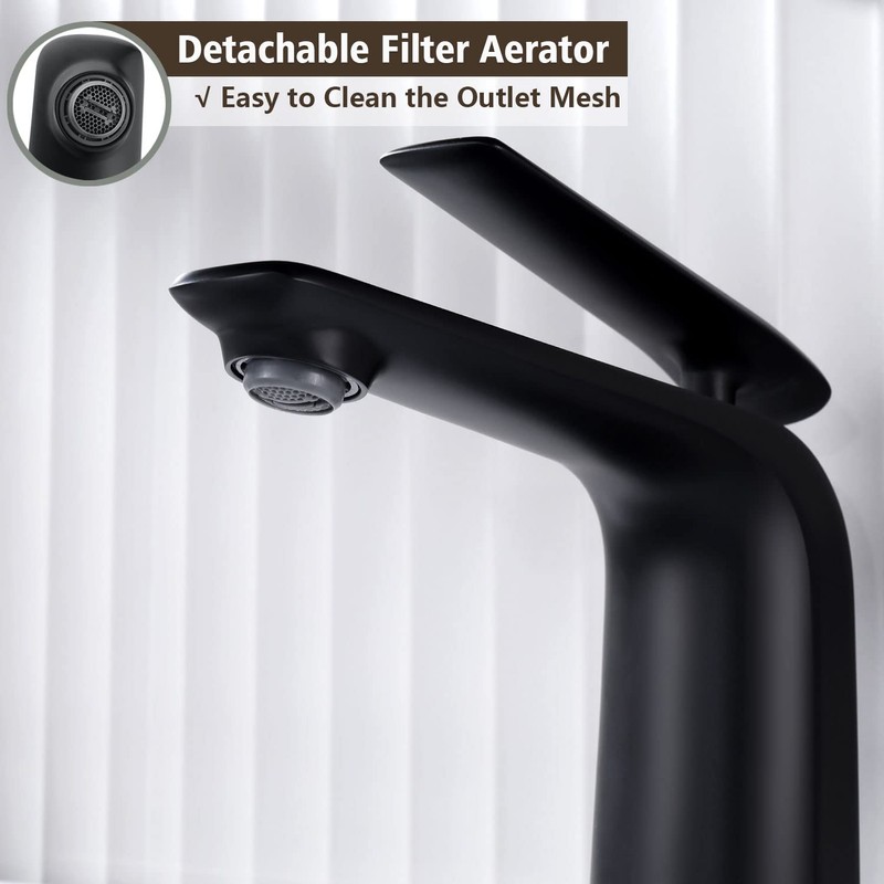 TOCALOCA Black Bathroom Sink Faucet, Matte Black, Modern Design, Single