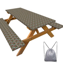 SENXILIFE 3 Pieces Set Picnic Table and Bench Fitted Cover Wipeable Windproof Water and OilProof Fitted Tablecloth Cover with Elastic Edge for Indoor Outdoor 72x30 Inch Camping Print Floral-1685