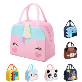 Runmeihe Kids Lunch Bag for Girls Boys Students, Reusable Cartoon Insulated Lunchbag,Small Foldable Waterproof Lunch Bags for Travel Picnic School (Navy Crocodile)