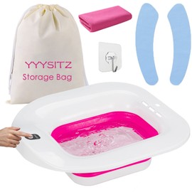 YYYSITZ Electric Sitz Bath, Sitz Bath for Hemorrhoids, Sitz Bath for Postpartum Care, Toilet Seat Basin for Women, Yoni Hip Bath Pan, Sits Bath Soak Salts Bowl, Vaginal Wash Tub, Foldable, Pink