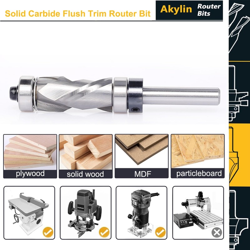 Akylin Carbide Compressiom Spiral Flush Trim Router Bit with 1/4"