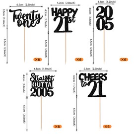 30PCS Black 21st Birthday Cupcake Toppers Glitter Twenty One Happy 21st Straight Outta 2004 Cupcake Picks for Cheers to 21 Years Birthday Anniversary Party Decorations Supplies