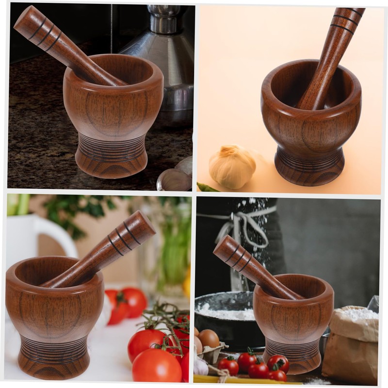SHOWERORO 1set Wooden Garlic Pestle and Grinding Bowl Manual Crushing