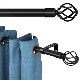 Heavy Duty Long Curtain Rods 72-144 inch, Black 1-inch Curtain Rod Set for Windows with Cage Finials, Adjustable Curtain Rod for Patio Outdoor, Sliding Glass Door, Bedroom, Living Room