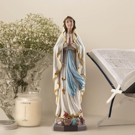 Grace4Joy Our Lady of Lourdes Statue, 8 Inches Blessed Virgin Mary Statue Religious Home Table Decor, Hand Painted Lourdes Mother Mary Sculpture Catholic Gifts for Mom, Grandmother