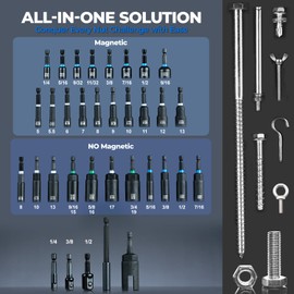 toolant Impact Magnetic Nut Driver Set, 34pcs Impact Driver Bit Set, Deep Nut Driver Set, Impact Socket Adapters, Wing Nut Driver, Bit Extension, 1/4'' Quick Change