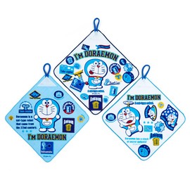 Sanrio 043991 Sanrio Hand Towel, Approx. 10.6 x 10.6 inches (27 x 27 cm), Blue, 100% Cotton, Includes Loop, Set of 3, Name Space, Character