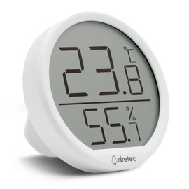 dretec Thermo-Hygrometer, Heatstroke Protection, Heat Protection, Temperature and Humidity, Magnet, Wall Mounted, Stand, Simple, Round, Small, Compact, Thin, Stylish, Digital, Large Screen, White