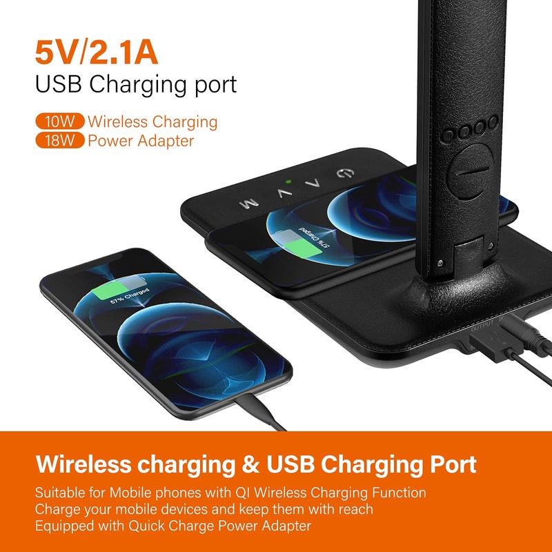 poukaran Desk Lamp, LED Desk Lamp with Wireless Charger, USB
