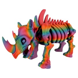 Skeleton Rhino Figurine – Articulated Desk Fidget for Teens & Adults – Paleo-Inspired Collectible & Stress Relief – 3D Printed in Canada