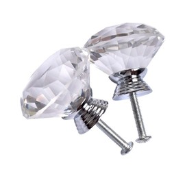 4 Pack 40 mm Diamond Shaped Glass Crystal Knobs with 3 Size Screws for Cabinet, Drawer, Cupboard, Dresser