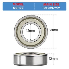 4 Stück 6301ZZ Kugellager 12x37x12mm Chromstahl und Vorgeschmiert Rillenkugellager, 6301Z Doppelte Metalldichtung mit Dichtungen Schilde für DIY, Skateboards, Drehbänke, Motoren