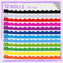 396 Feet Bulletin Board Borders, 12 Rolls Colorful Border Trim Set 12 Bright Colors Bulletin Boards Decoration, Walls, Desks, Windows, Chalkboards, Whiteboards Decors for School, Classroom & Offices