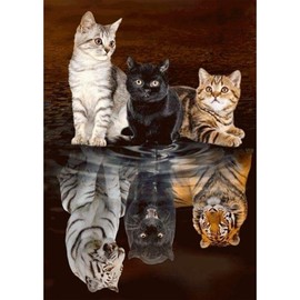 EOBROMD Diamond Painting Kits for Adults Cats Tiger Reflections, DIY 5D Diamond Art Kits for Adults Beginners, Full Round Drill Diamond Dots Crystal Craft Kits for Home Wall Art Decor Gifts 30x40cm