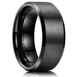 King Will 9mm Men's Black Wedding Ring - Brushed Matte Surface, Beveled Polished Edge, Comfort Fit Size 14.5