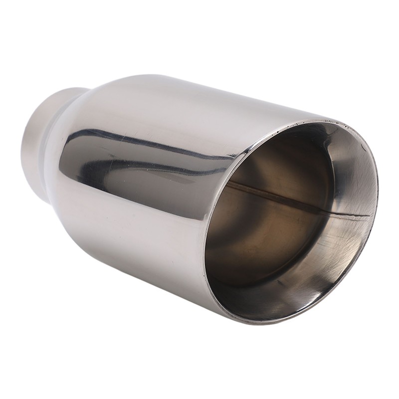 Single Outlet Exhaust Tip Silver Stainless Steel Beveled Mouth Straight