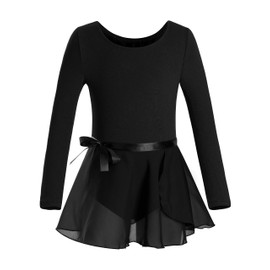 DANSHOW Girls Team Basic Long Sleeve Leotard with Skirt Kid Dance Ballet Tutu Dress(KD3028-M-06)