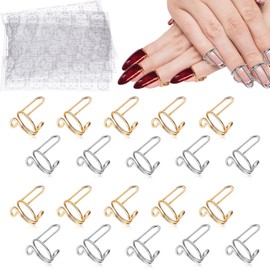 EBANKU 20PCS Nail Rings, EBANKU Adjustable Nail Rings Detachable Reusable Women Gift Ring Set with 96PCS Adhesive Nail Tabs for Acrylic Nail Art Decoration - Gold and Silver