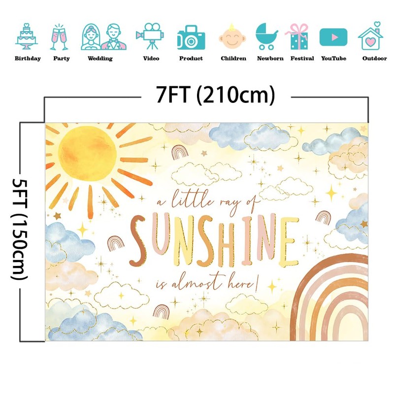 Mocsicka Sunshine Baby Shower Backdrop A Little Ray of Sunshine