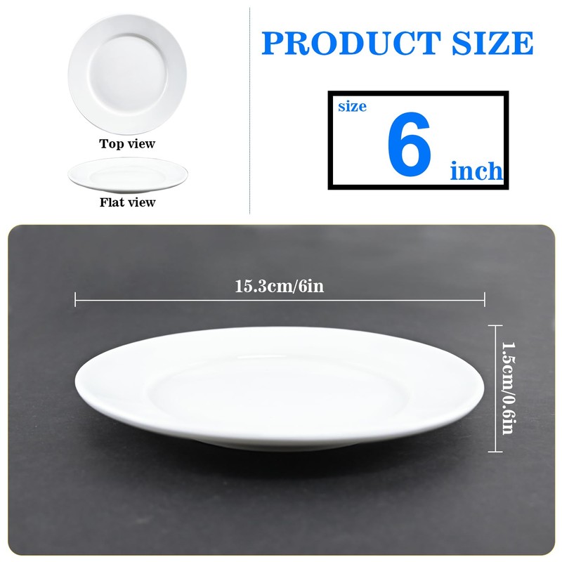 12 Pcs Ceramic Dinner Plates,6" White Small Round Dinner Plates