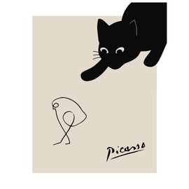 Minimalist Black Cat Wall Art - Picasso Line Drawing Print - Mid-Century Modern Abstract Home Decor - Famous Artist Bird Illustration - Contemporary Art Gift For Cat Lovers - 11x14 Unframed